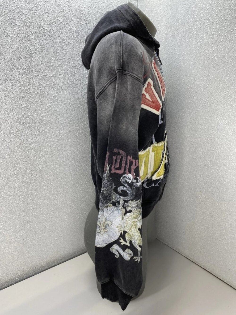 Vale Forever Unisex Hoodie Black/Multi Size S Blasted Zip Up Distressed Cotton - Picture 8 of 12